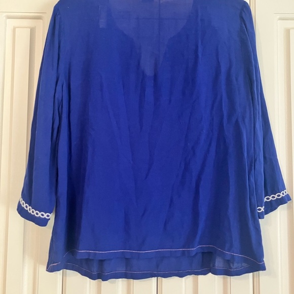 Boden Blue‎ Sheer V Neck Embroidered Tunic Top US 8 - Picture 3 of 5